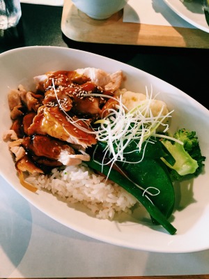 tender chicken served with teriyaki sauce