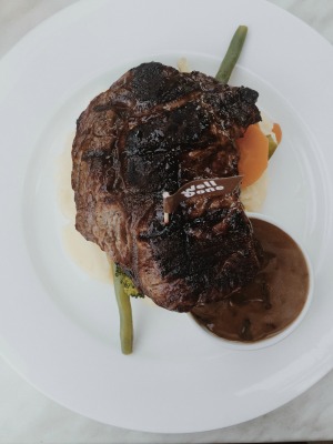 tender strak served with a hearty scoop of mashed potato